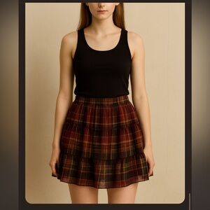 Abercrombie & fitch silk plaid y2k ruffle elastic waist mini skirt boho spring